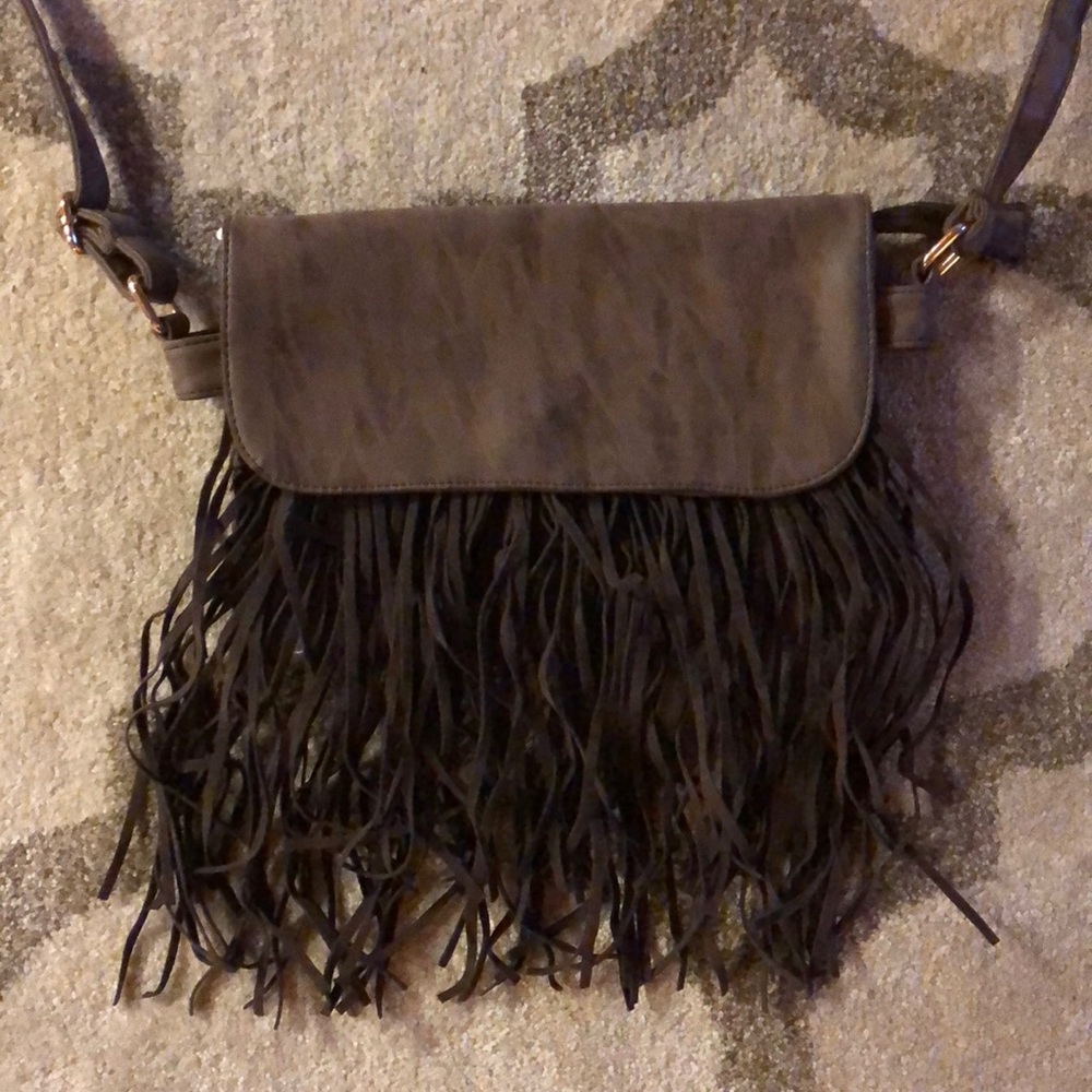 Brown Leather Fringe Purse